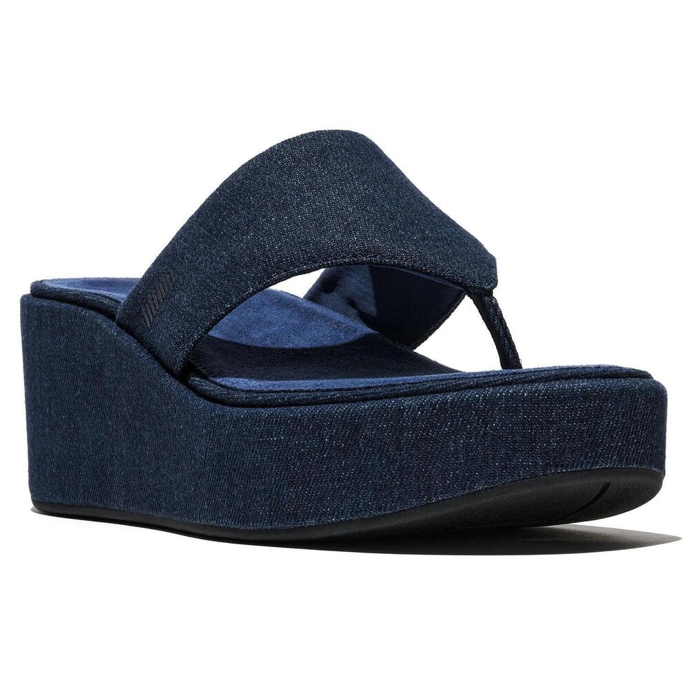NEW FITFLOP women's platform wedge toe-post sandal in dark denim
